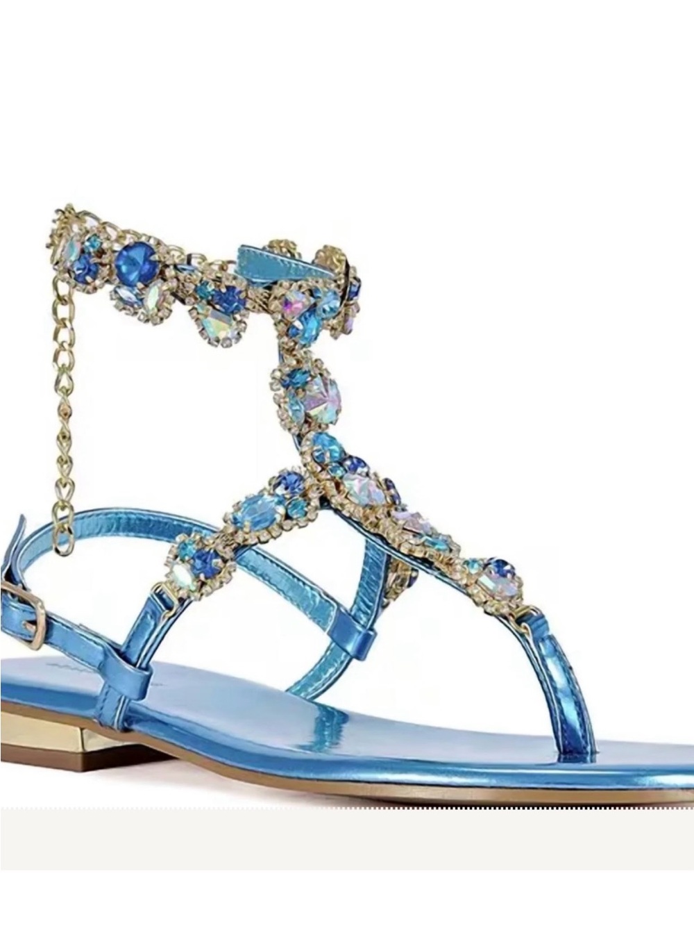 Azalea Wang Metallic Blue Crystal Embellished Women's Sandals
